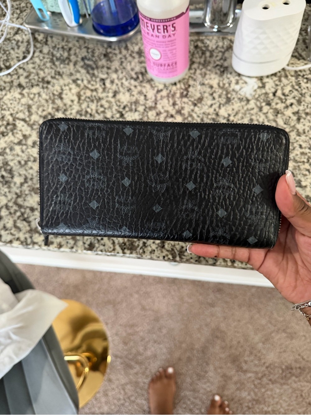 MCM Black Monogram Zip-Around Leather Wallet